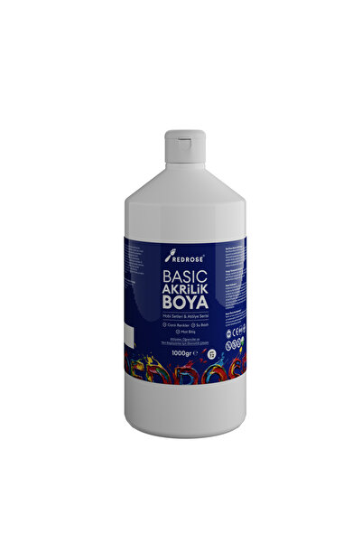 Red Rose Beyaz Basic Akrilik Boya 1000gr, Dekoratif Hobi Amaçlı Sanatsal Canl...