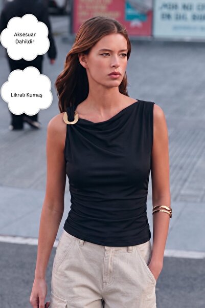 GIA - ART Women's Draped Accessory Tank Top Aurelia Muse Black – Lycra Stretc...