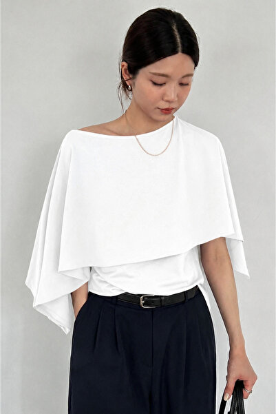 COOL TARZ Women's Boat Neck Cape Detailed Loose Fit Stylish Office and Event ...