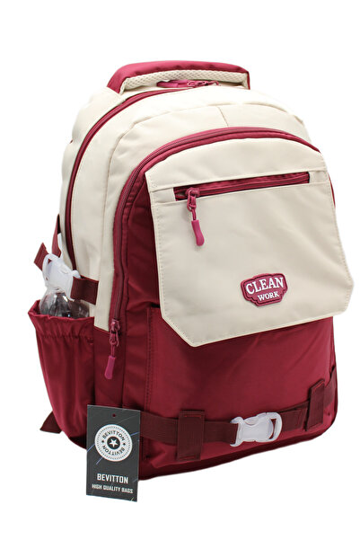 Harmela Multi-Compartment Beige-Burgundy School Backpack Unisex School Bag 26011