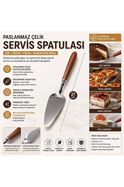 Duruper Kimya Paslanmaz Çelik Servis Spatulası Ahşap Saplı | Kek Pasta Pizza ...