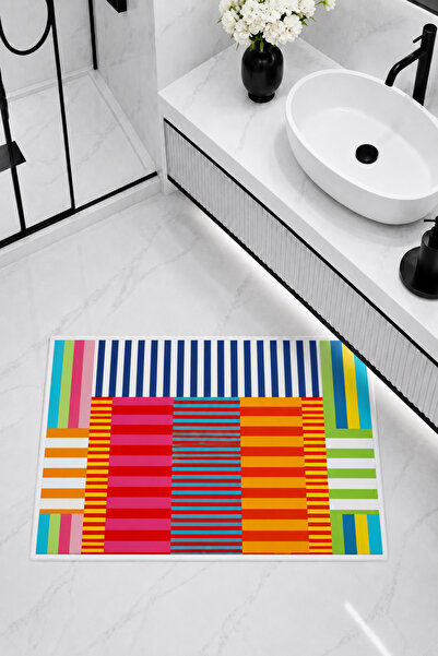 Hayal Dekoratif Modern Themed Striped Retro Non-Slip Base Washable Bathroom M...
