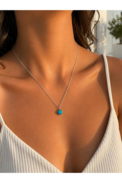 MODA MANANI Women's Silver Color Minimal Turquoise Strawberry Figured Chain N...