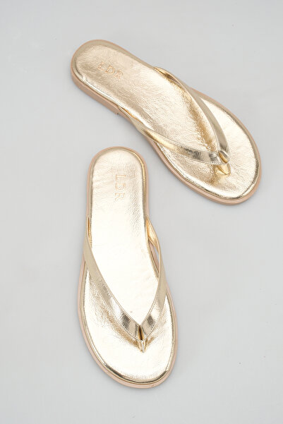 LDR Women's Gold Flip-Flops with Flat Sole