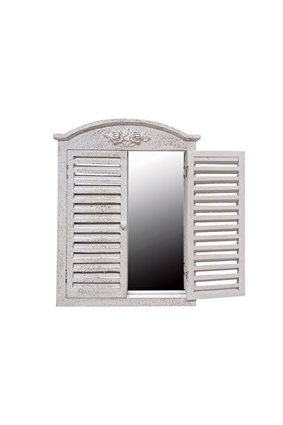 Decorer Oglindă vintage albă din lemn, tip fereastră, 48 x 5 x 65.5 cm
