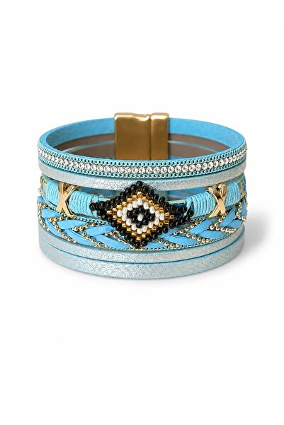 CHARMLUCKY Beaded Eye Multi Leather Bracelet