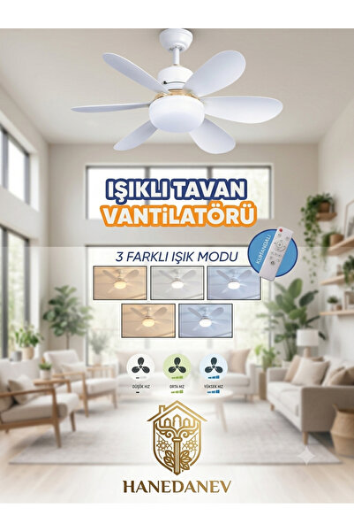 Hanedanev Uzaktan Kumandalı Işıklı Tavan Vantilatörü – 30W Ledli ve 3 Kademel...