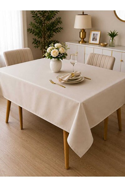 English Home Cream Solid Color Rectangular Tablecloth 150X180 cm - Machine Wa...