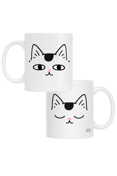 Kedi Temalı Seramik Kahve Kupası – Minimal Kedi Yüzü Tasarımlı Kupa