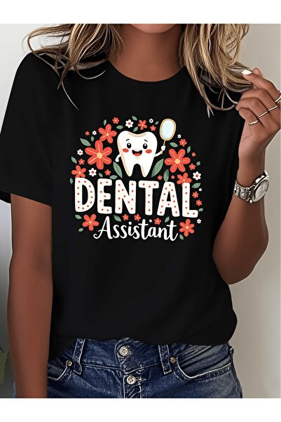 212Wear Women'S Pure T-Shirt Featuring a Floral Tooth Design Dental Assistant...