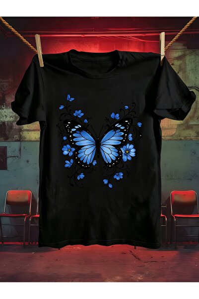 212Wear Men'S Pure Short Sleeve T-Shirt, Blue Butterfly Floral Print, Suitabl...