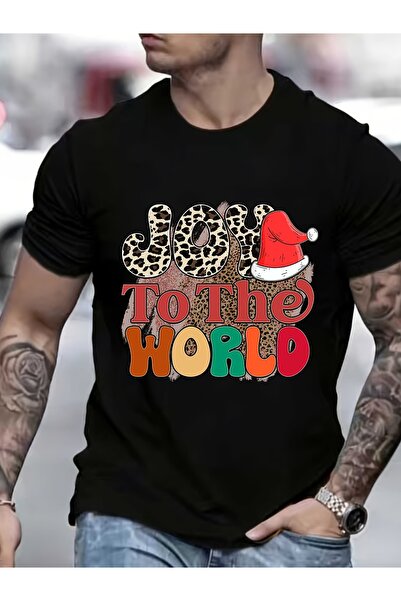 1001 Line Joy to The World Leopard Santa Hat Christmas T - Shirt 180g Soft Co...