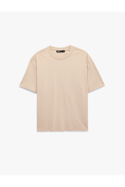 Koton Βαμβακερό T-shirt με κοντό μανίκι και λαιμόκοψη ποδηλάτου, βασικό oversize