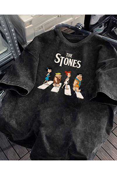 Touz Moda The Stones Printed Washable Vintage Unisex Oversize T-Shirt