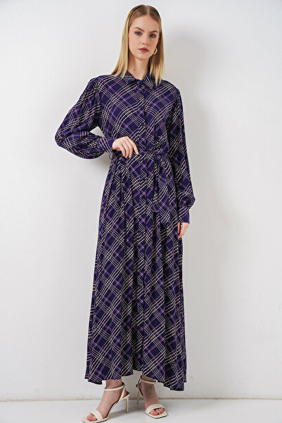 Merterium Women's Buttoned Long Hijab Dress 1548 - Purple