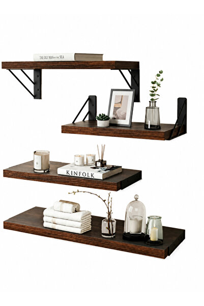 Yoawllty 4PCS Wood Floating Wall Mounted Storage Shelves with Brackets, Multi...