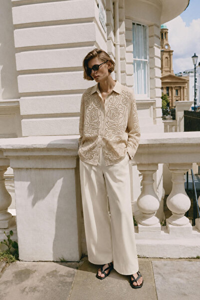 Touché Privé 100% Linen Beaded Embroidered Shirt