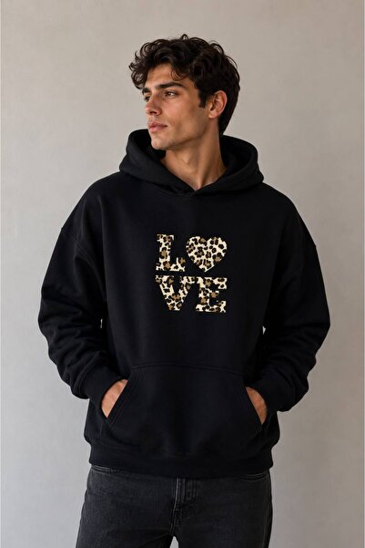 VERSCOVE Men's Love Printed Kangaroo Sweatshirt Combed Cotton 2 Yarn