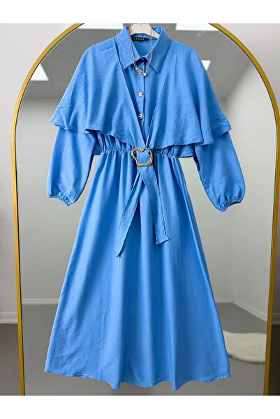 VOLT CLOTHİNG Beli Lastikli Gold Toka Detaylı Tesettür Elbise