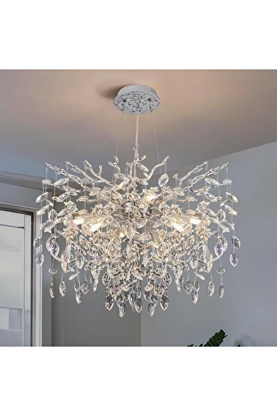 trandafi led Candelabru elegant argintiu cu 7 socluri E14, diametru 50 cm, me...