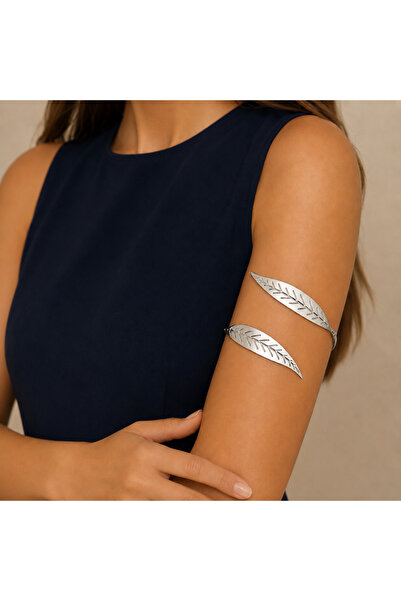 nerora Pazu Bracelet Arm Jewelry with Thin Long Leaf Motif Silver Lacquer Plated