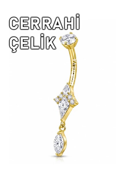 MORNEVA Cerrahi Çelik Taşlı Ok Altı Damla Sallantı Göbek Belly Piercingi (1 A...