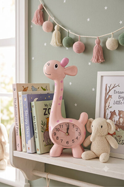 shop Pembe Zürafa Figürlü Çocuk Ve Bebek Odası Dekoratif Alarmlı Masa Saati