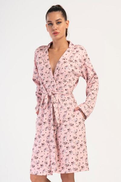 VİENETTA Kadın Uzun Kol Desenli Pembe Sabahlık C9T3N1404