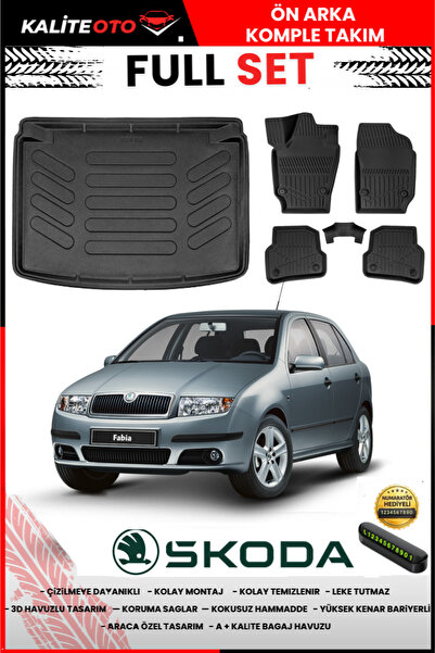 ko kaliteoto Skoda Fabia Hatchback 2005 Model 3D Bagaj Havuzu Ve Paspas Seti+...