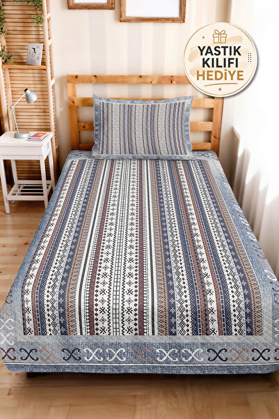 Evimde Bambaşka Blue Ethnic Geometric Youth Room Single Pique Set - Bohemian ...