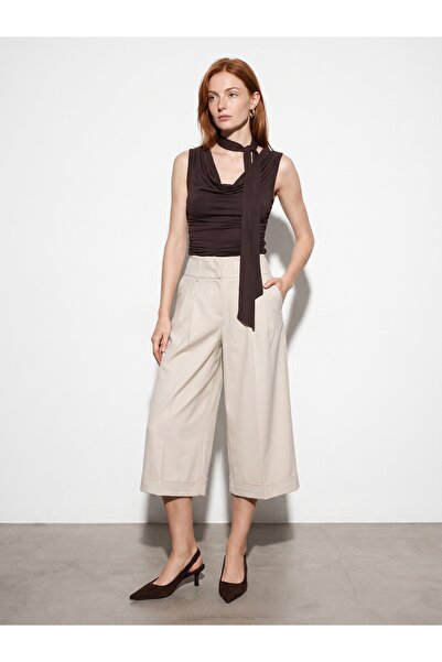 Dilvin 72724 High Waist Wide Leg Bermuda-Stone