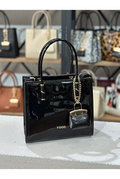 V'SHINE MODEL 3129 CHARM DETAYLI EL VE OMUZ ÇANTASI (SİYAH RUGAN)