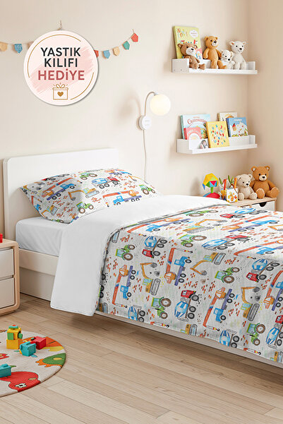 Evimde Bambaşka Construction Vehicle Blue Boy's Pique Set - Colorful Vehicle ...