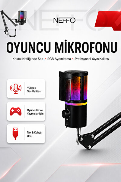 NEFFO ميكروفون للبث المباشر للألعاب، ميكروفون RGB USB للتوصيل والتشغيل، ميكرو...