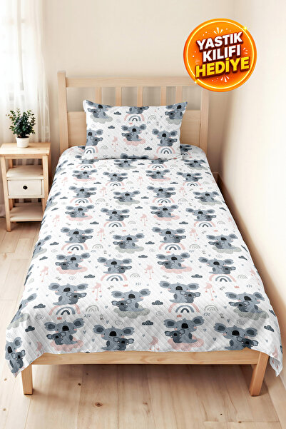 Evimde Bambaşka Koala Rainbow Gray Children's Room Single Pique Set - Pastel ...