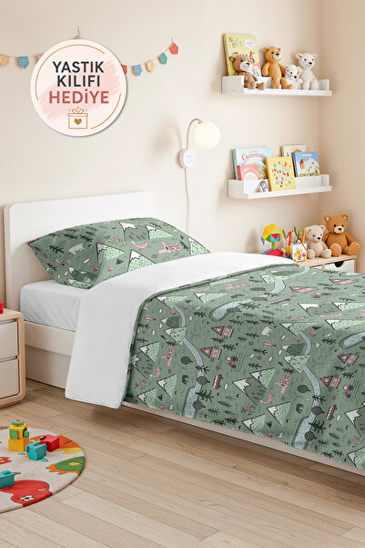 Evimde Bambaşka Mountain Forest Green Children's Room Single Pique Set-Pastel...