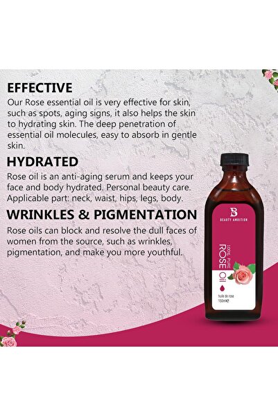 BEAUTY AMBITION Essential Oils for Hair and Skin Care - 150 Ml Rose Oil