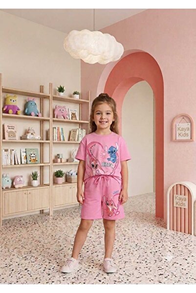 KAYAKİDS Girl's Pink Cute Blue Character Printed Pink Animated Character Alie...