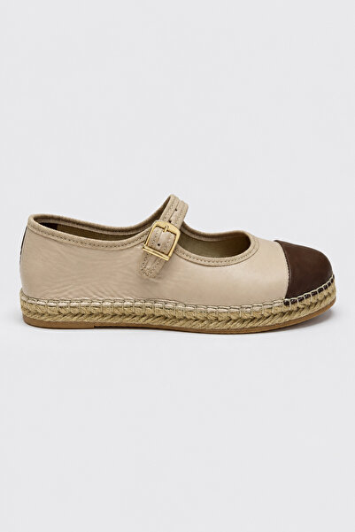 Suren bysrnshoes Kiwi Hakiki Deri Çift Renk Detaylı Tokalı Kadın Espadril Babet