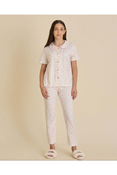 REDTAG Senior Girls White Floral Pajama Set