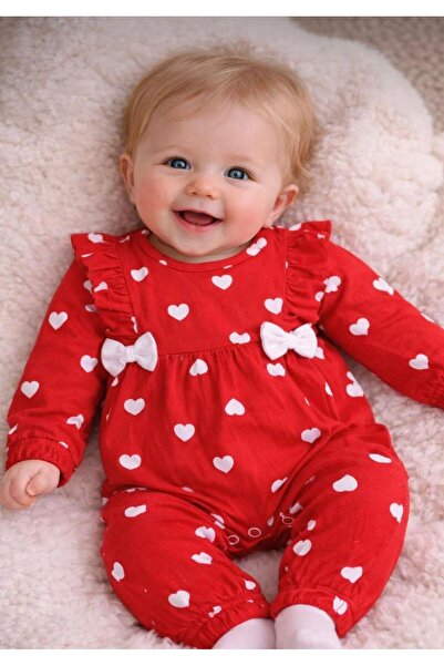 aykidsclup Baby Girl Red Heart Patterned Jumpsuit –127987