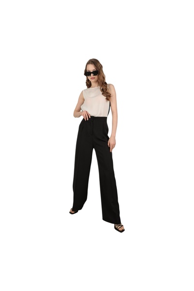 Kaktüs Moda Women's High Waist Straight Leg Pants – Elegant & Chic, Black