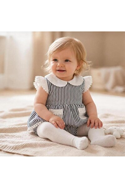 aykidsclup Baby Girl Striped Collared Stylish Dress Set Salopet 5911-
