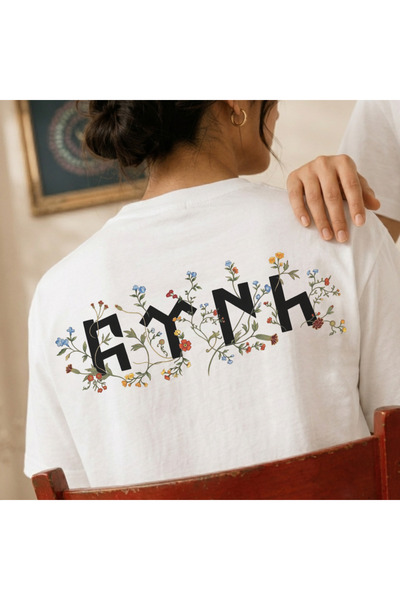 YORUKAN Turkish – Göktürkçe Flower Motifed - Unisex Regular Fit T-Shirt with Front and Back Print
