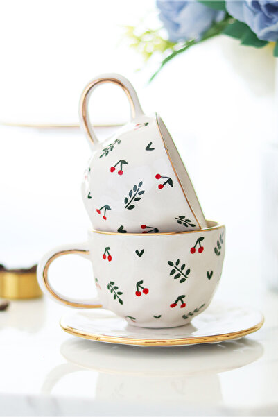 ada mia seramik Set of 2 Handmade Ceramic Cups with Stripes 140ml