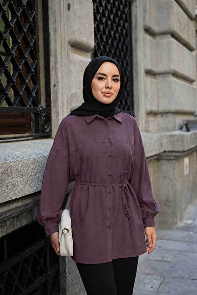 LOCCO Women's Modal Shirt with Green Front and Waist Tie, Burgundy