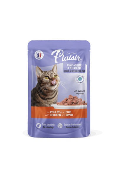 Plaisir Hrană umedă pentru pisici, sterilizată, cu pui și ficat, 100g