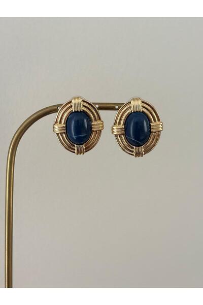 FASHION Special Design Navy Blue Stone Oval Vintage Gold Color Earrings