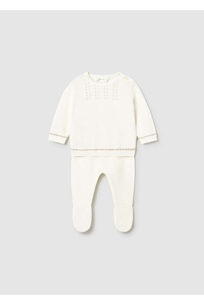 MAYORAL Newborn Baby Boy Mercerized Knitwear Set with Booties Cream