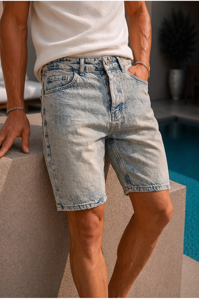 MADZEYMODA Men's Blue Washed Denim Jean Shorts